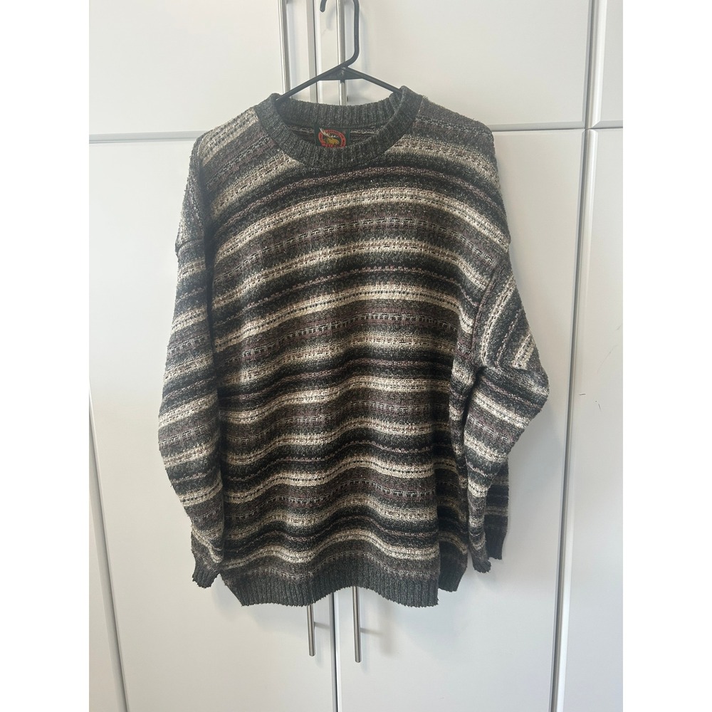 Alps Fine Apparel‎ Mens XL Striped Crewneck Sweater Earth Tone Textured Knit